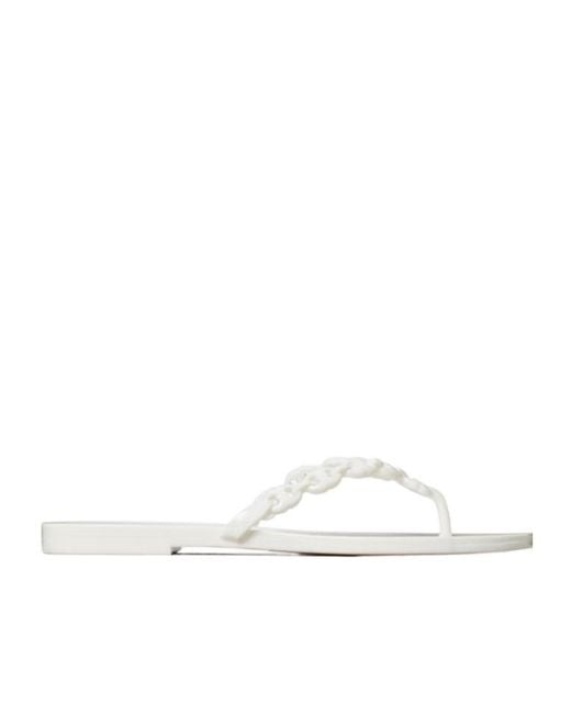 Tory Burch White Gemini Link Jelly Flip-Flops