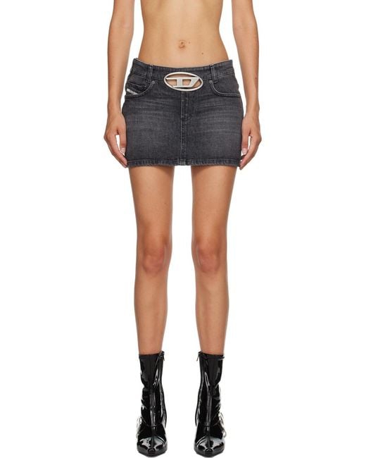 DIESEL Gray Logo Detailed Cut-Out Denim Skirt