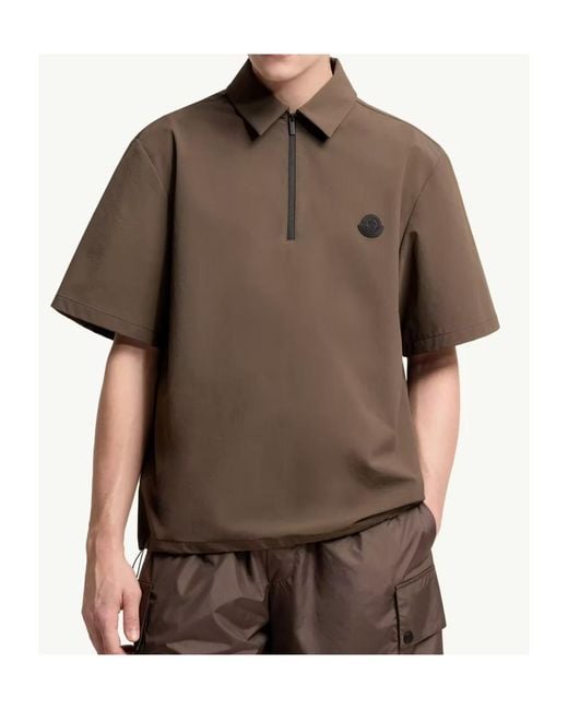 Moncler Brown Logo Patch Short-Sleeve Polo Shirt for men