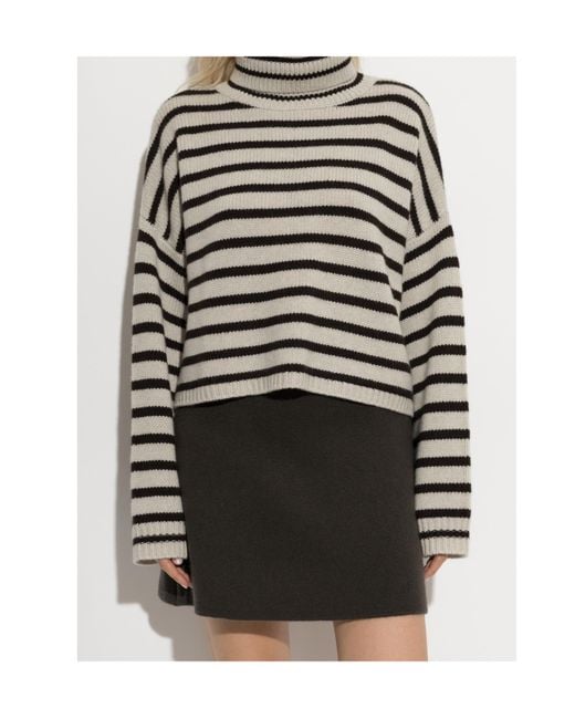 Lisa Yang Gray Karine Striped Turtleneck Sweater