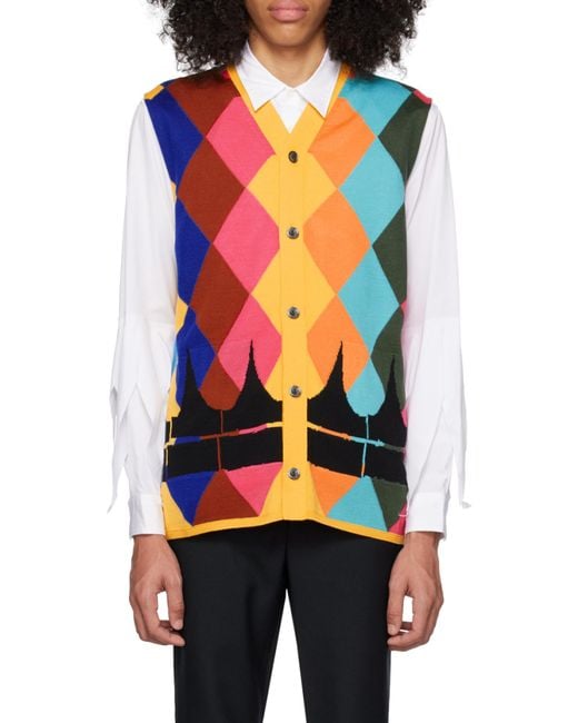 Comme des Garçons Blue Argyle Sleeveless Sweater for men