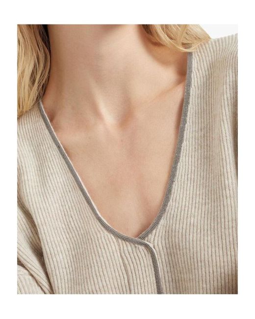 Brunello Cucinelli White Shoulder And Long-Sleeved Sweater