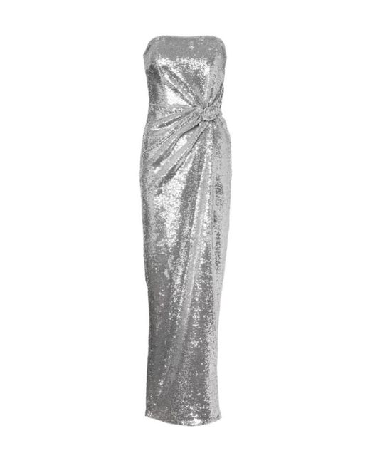 Roland Mouret Gray Buckle-Detail Sequined Strapless Gown