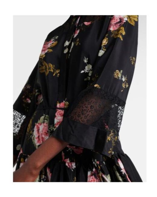 Erdem Black Floral Silk Crêpe De Chine Minidress