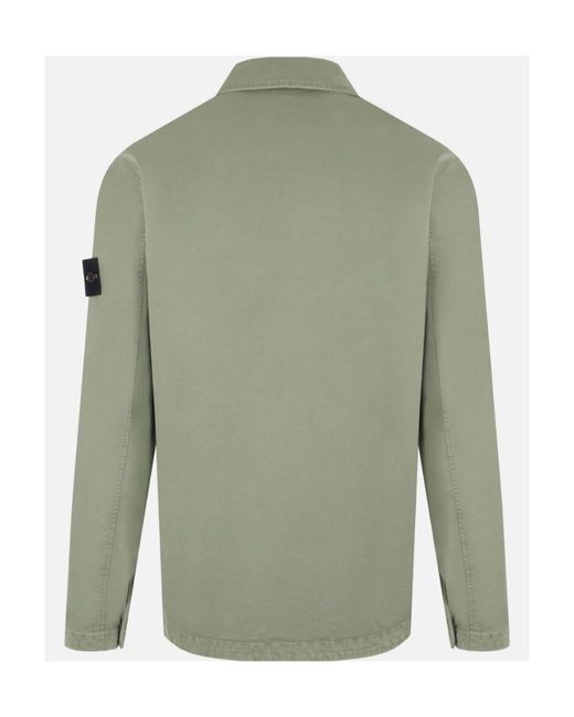 Stone Island Green Zip-Up Stretch-Cotton Shirt Jacket for men