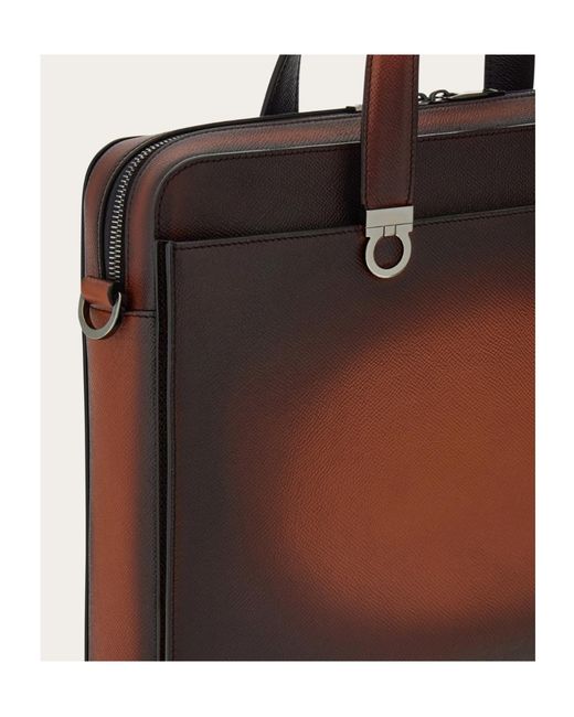 Ferragamo Brown Gancini Briefcase for men