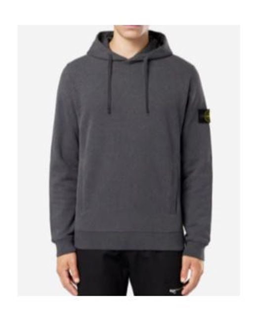 Stone Island Gray Compass Patch Drawstring Hoodie for men