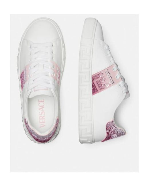 Versace Pink Greca-Embellished Lace-Up Sneakers