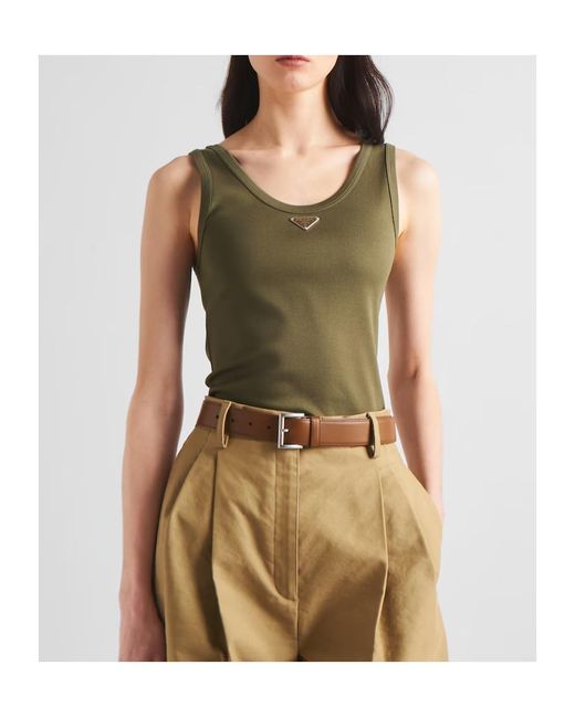 Prada Green Logo Plaque Sleeveless Tank Top