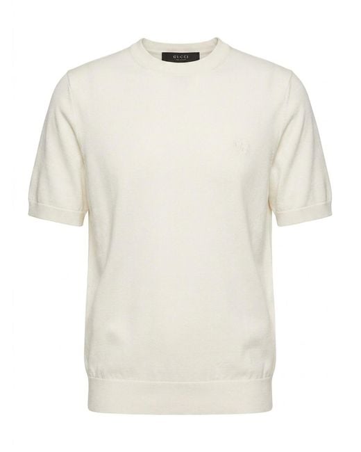 Gucci White Embroidery Fine Knit Top