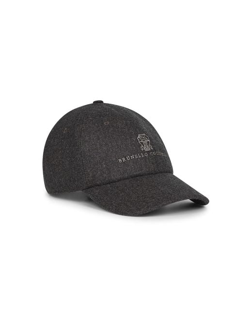 Brunello Cucinelli Black Flannel Embroidered Baseball Cap for men