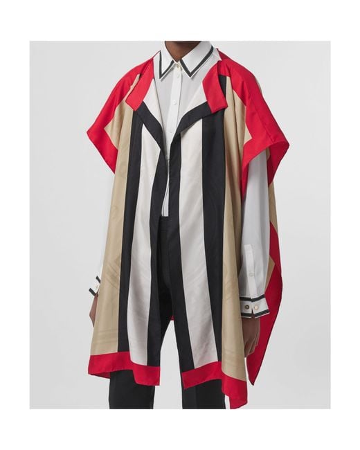 Burberry Red Icon Stripe Silk Cape