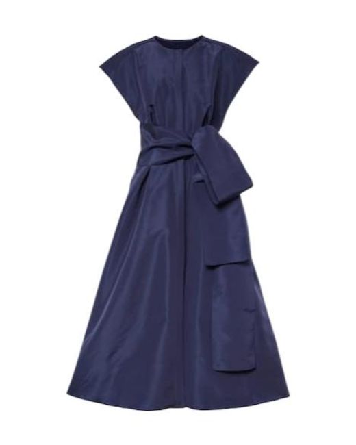 Carolina Herrera Blue Bow-Detail Silk Midi Dress