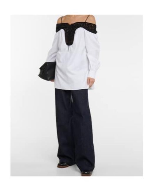 Gabriela Hearst White Augustin Lace-Trimmed Blouse