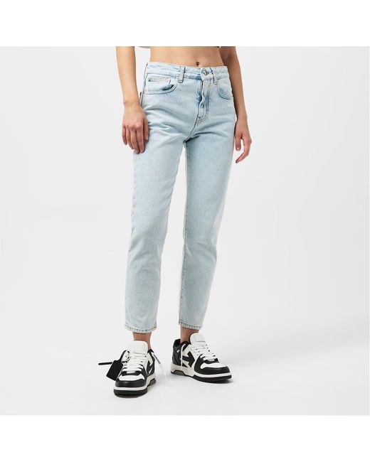 Off-White c/o Virgil Abloh Blue Straight Leg Cropped Logo Jeans