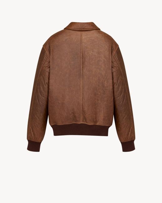 Saint Laurent Leather Bomber Jacket in Brown for Men | Lyst UK