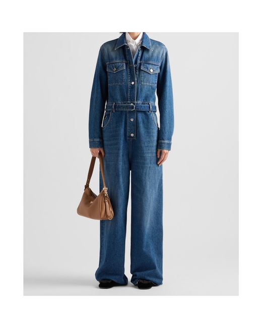 Prada Blue Belted Denim Jumpsuit