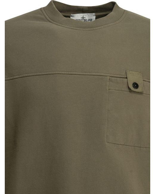 Stone Island Green Logo-Patch Chest-Pocket Sweatshirt for men