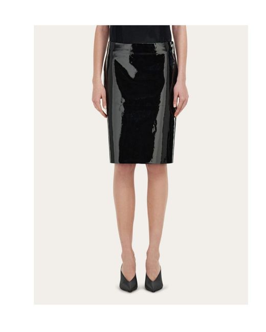 Ferragamo Black Patent Leather Pencil Skirt