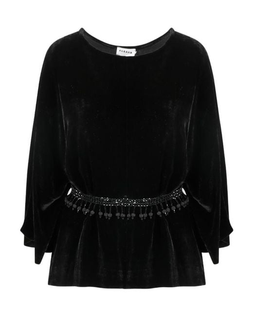 P.A.R.O.S.H. Black Belted Round-Neck Blouse