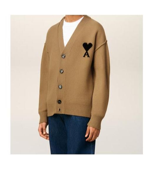 AMI Natural Ami De Coeur V-Neck Cardigan for men