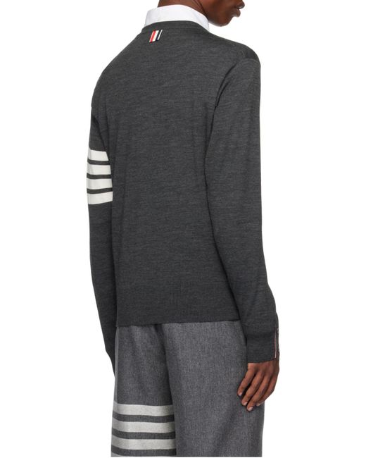 Thom Browne Gray Bar Crewneck Pullover for men