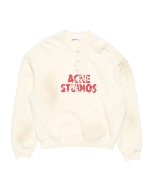 Acne White Fleece Logo Sweatshirt