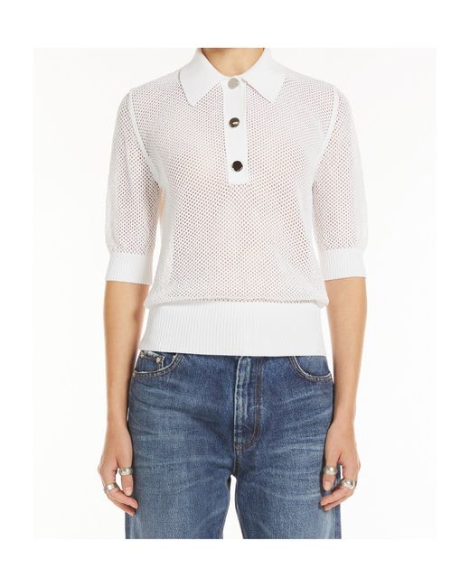 Sportmax White Casta Button Detailed Short-Sleeved Polo Top