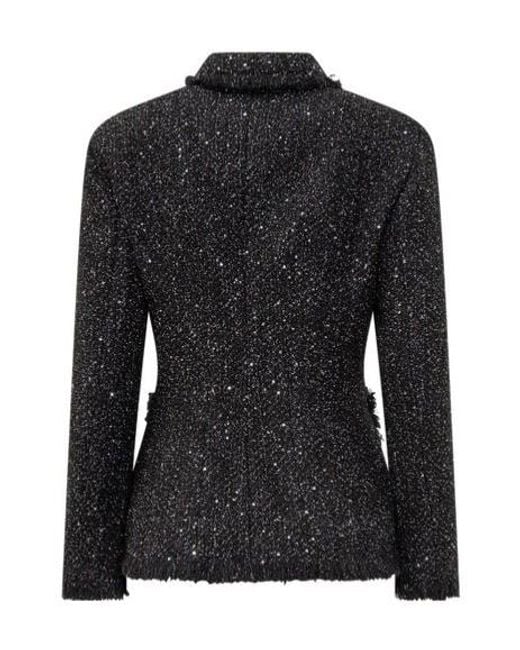MSGM Black Long-Sleeved Single-Breasted Bouclé Blazer