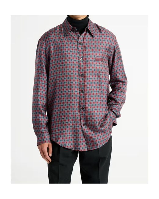 Balmain Purple Printed Silk Shirt for men
