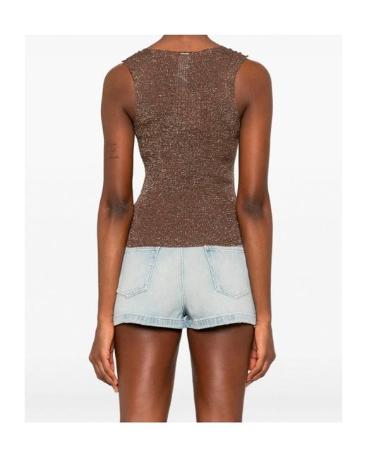 Twinset Brown Lurex Knit Top