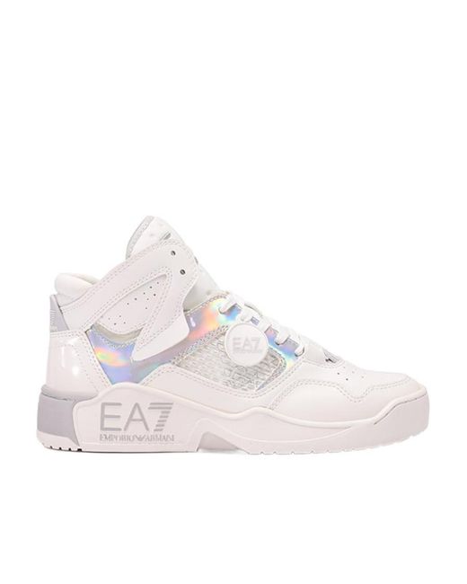 EA7 Natural Iridescent-Effect High-Top Sneakers for men