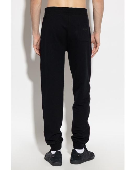 Moschino Black Logo Stripes Drawstring Trousers for men