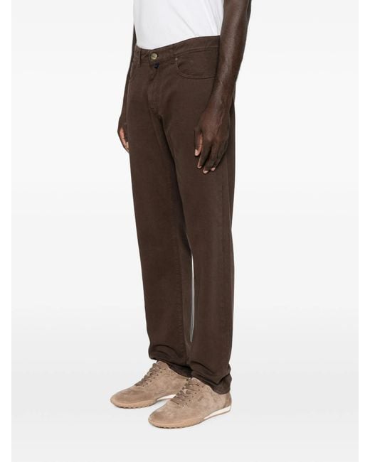 Incotex Brown Logo-Patch Belt-Loop Trousers for men
