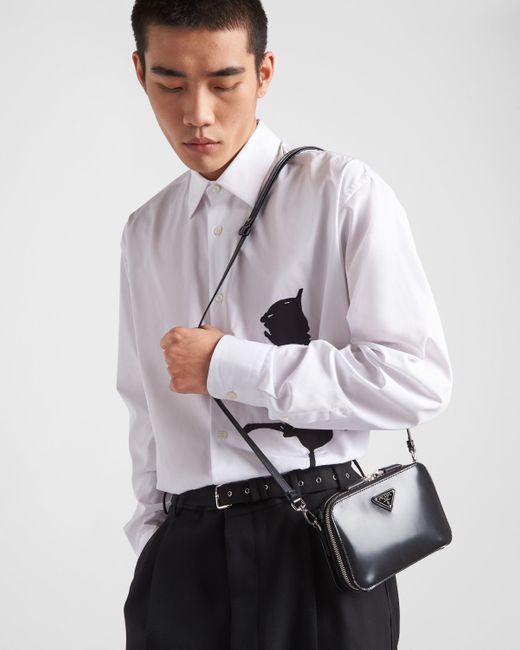 Prada Black Brique Brushed Leather Bag for men