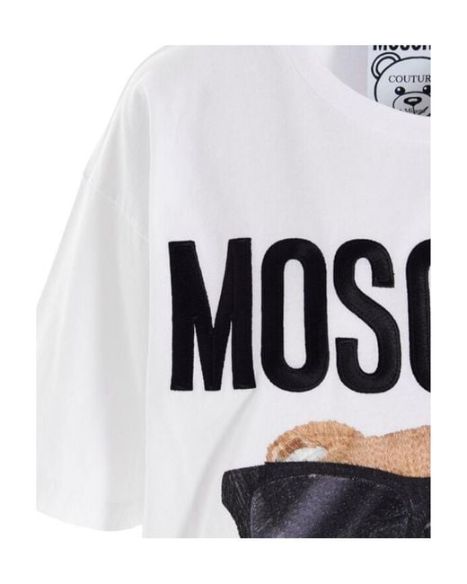 Moschino White Teddy Bear Pattern Printed T-Shirt