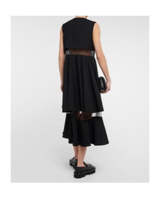 Comme des Garçons Black Mesh-Trimmed Wool Midi Dress
