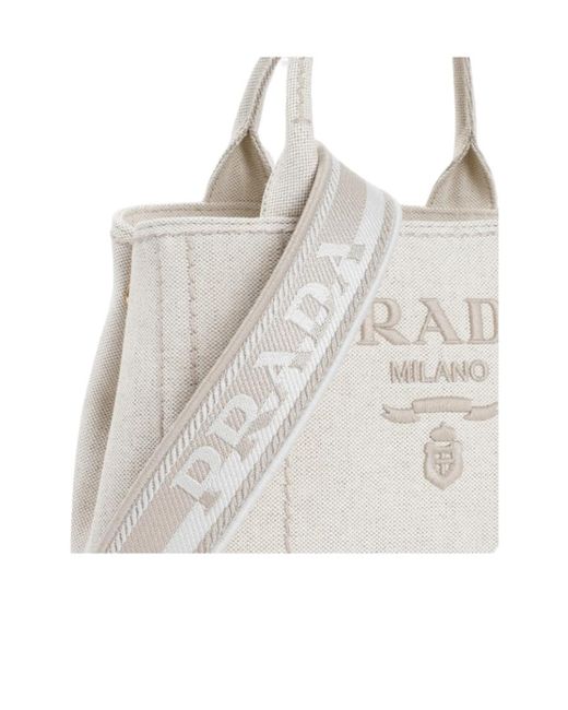 Prada White Logo-Embroidered Tote Bag