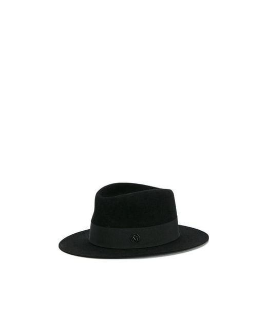 Maison Michel Black Andre Logo Plaque Fedora Hat