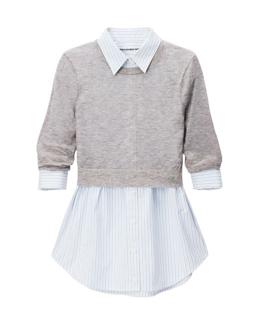 Alexander Wang Gray Sheer Crewneck Sweater Button Up