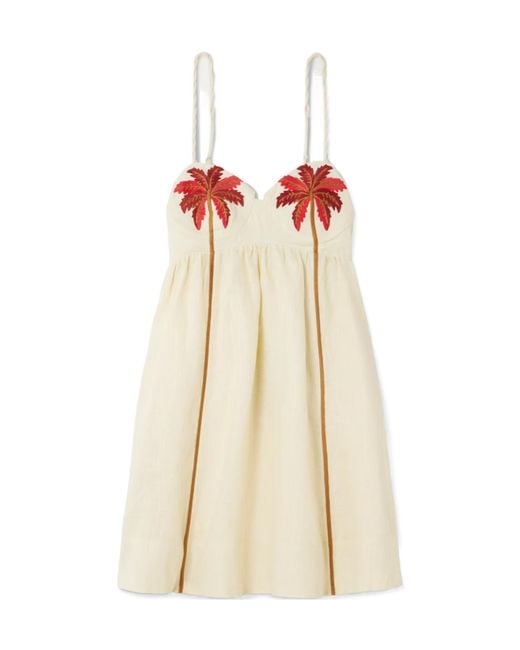 Farm Rio Natural Coconut Tree Embroidered Mini Dress