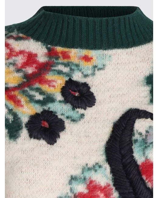 Sacai Green Jacquard Floral Knitted Sweater
