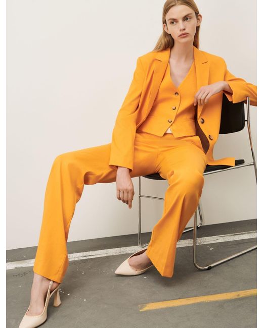 Marella Yellow High-Waisted Micro-Hair Casual Pants