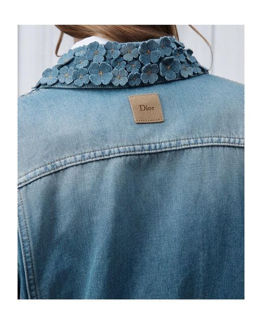 Dior Blue Iviera Cropped Jacket With Embroidered Collar