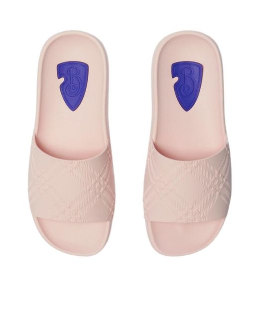 Burberry Pink Checked Slip-On Slides