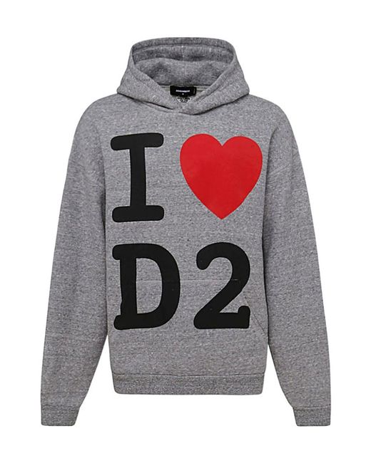 DSquared² Gray Graphic-Printed Long-Sleeved Hoodie for men