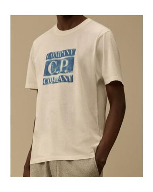 C P Company White Logo Printed Crewneck T-Shirt for men