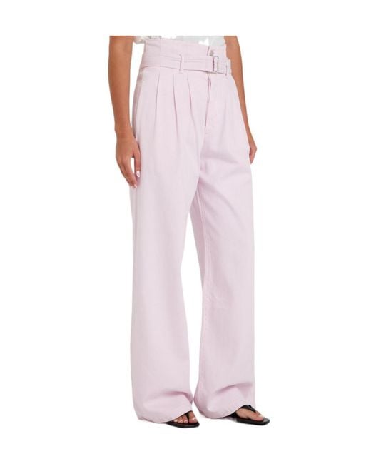 Agolde Pink Belted Wide-Leg Jeans