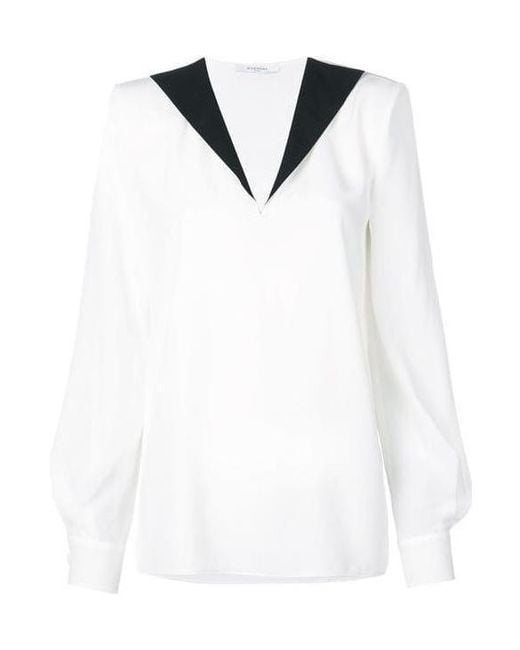 Givenchy White Contrast V-Neck Blouse