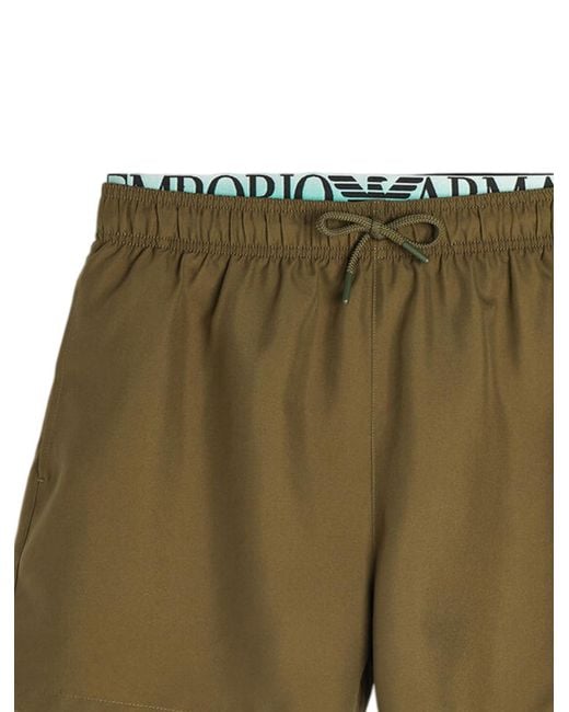 Emporio Armani Green Logo Drawstring Swim Trunks for men